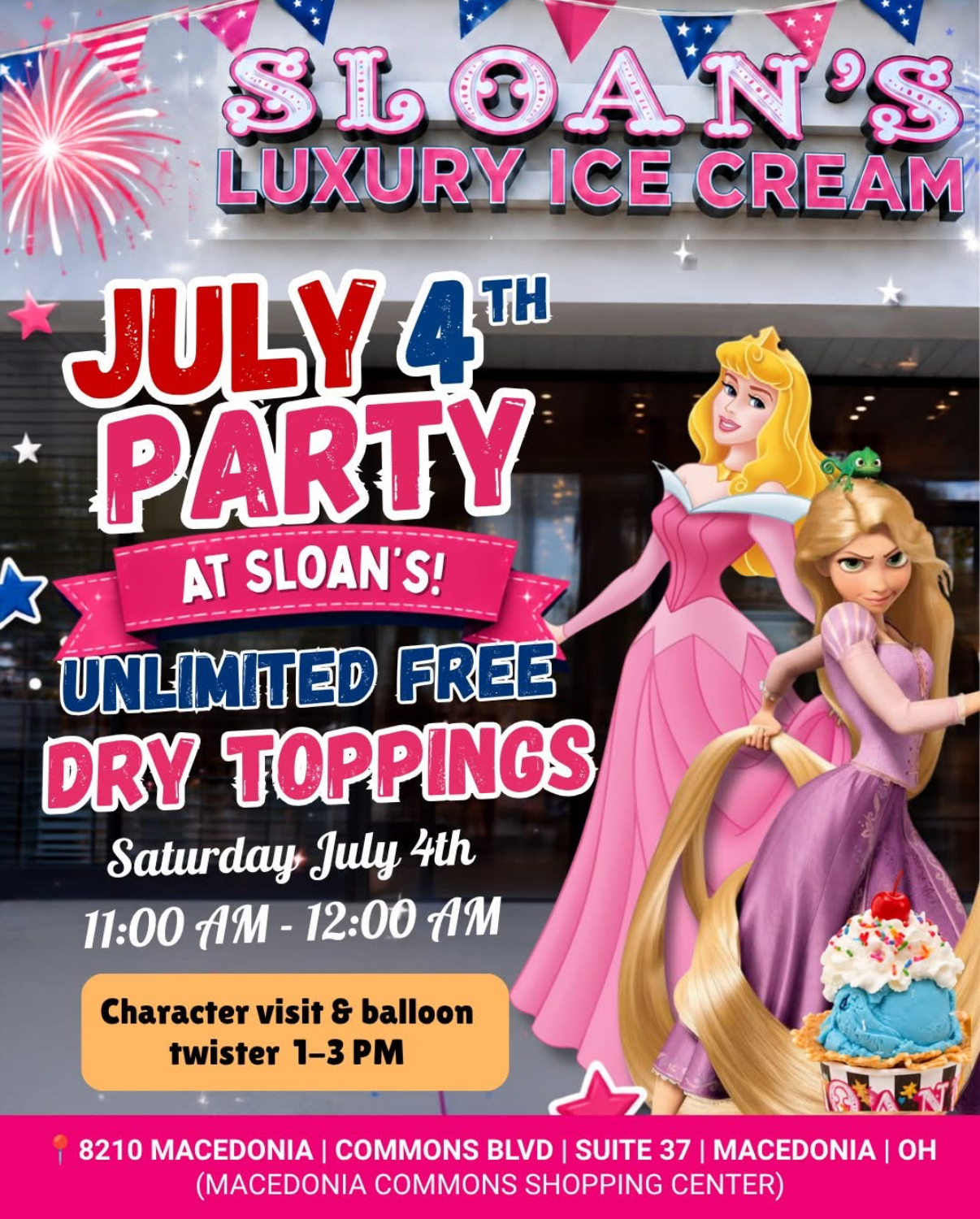Sloan’s Luxury Ice Cream to Host July 4 Party With Free Toppings and Princess Visits
