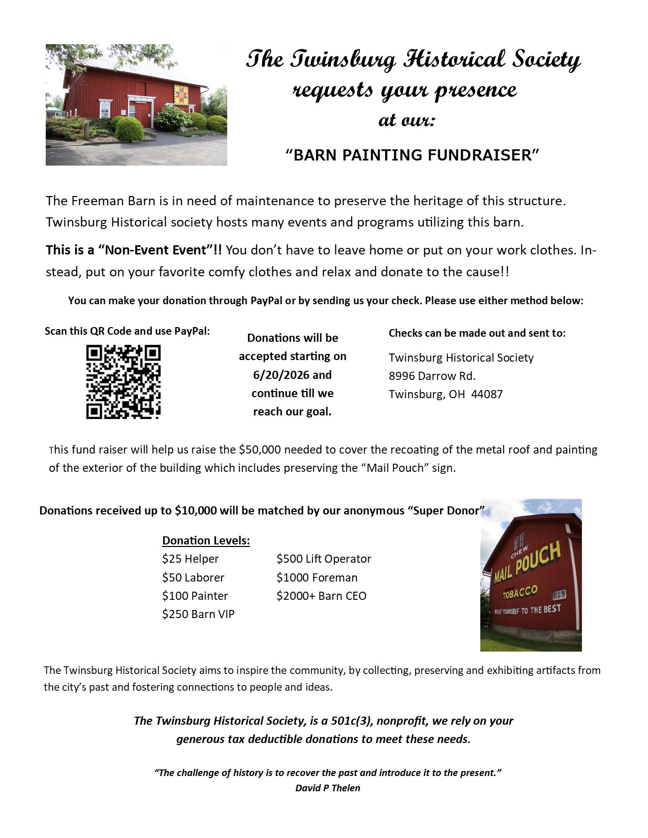 Twinsburg Historical Society Seeks Donations to Preserve the Historic Freeman Barn