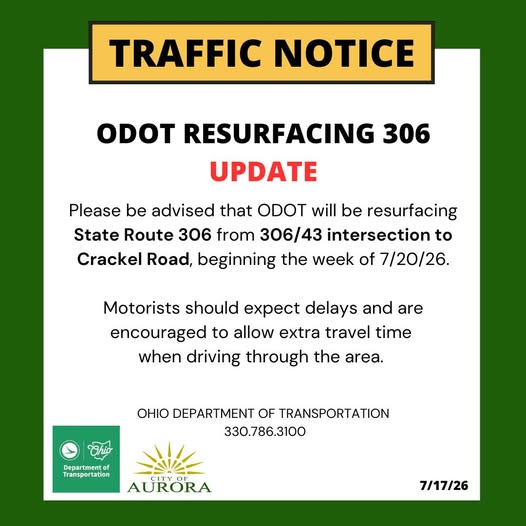 ODOT Sets Resurfacing Project on State Route 306 in Aurora